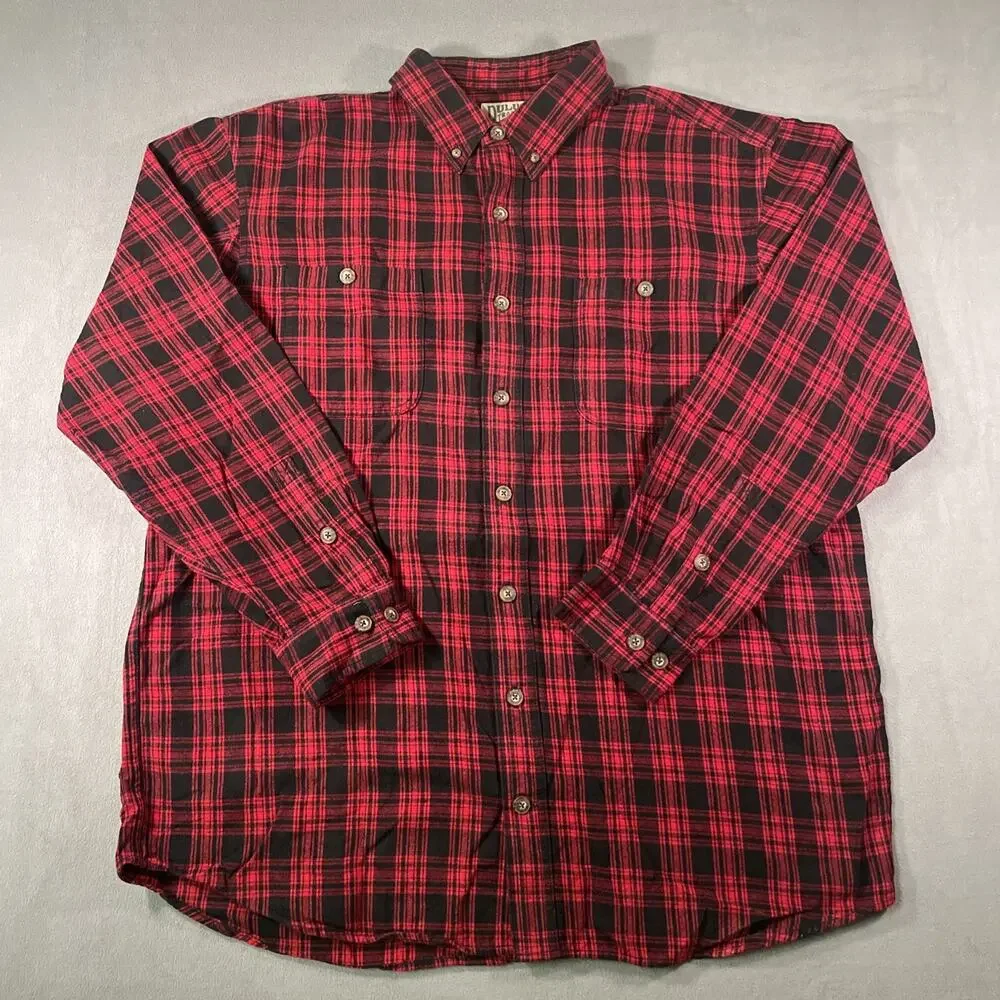 Duluth Trading Co Flannel Shirt Men's XL Tall XLT Black Red Plaid Heavyweight - Picture 1 of 8
